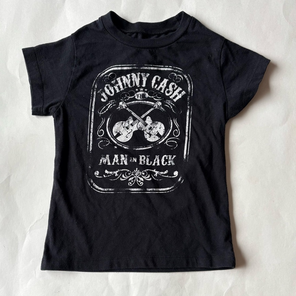 Johnny Cash Man in Black Cotton Blend Crew Neck T-Shirt Toddler Unisex 3T